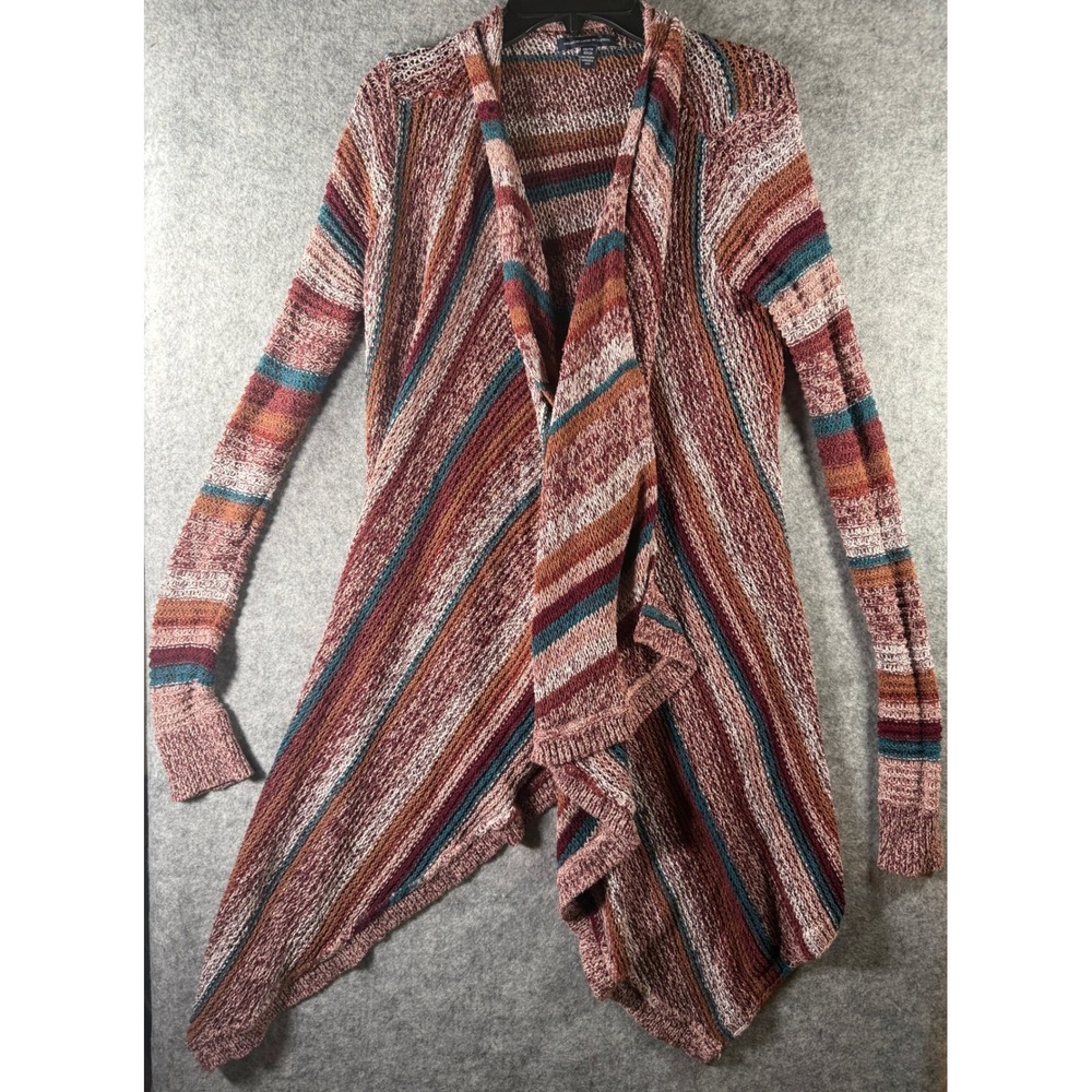 American Eagle Womens XS Striped Waterfall Cardigan Draped Open Front Boho Knit